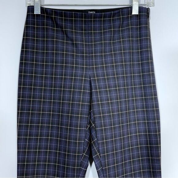 THEORY Galway Tech Skinny Pants Leggings Plaid Black Blue Ankle Side Zip Size 2 - Picture 8 of 16